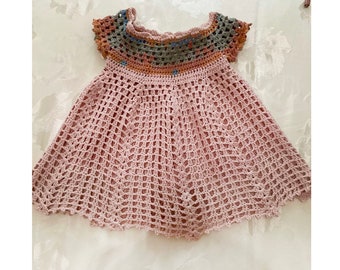 Pink crochet  baby girl dress -pink girl dress - handmade dress