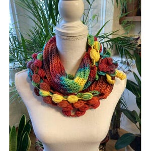 Rainbow crochet neck garland shawl with pompoms -handmade neck accessories -handmade gift - boho style woman accessories -1qty