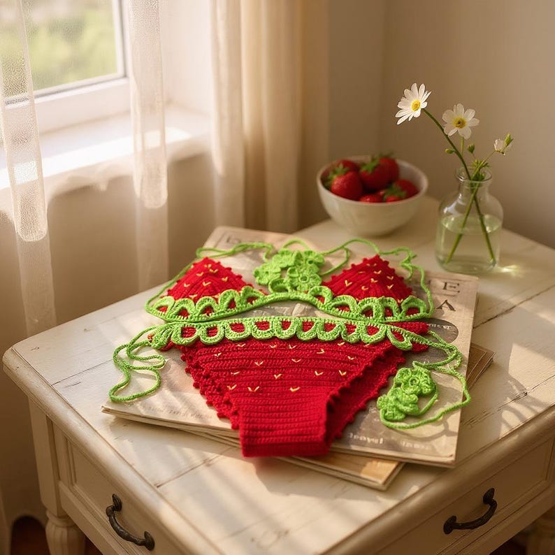 Strawberry Crochet Bikini Set | Top & Bottom image 9