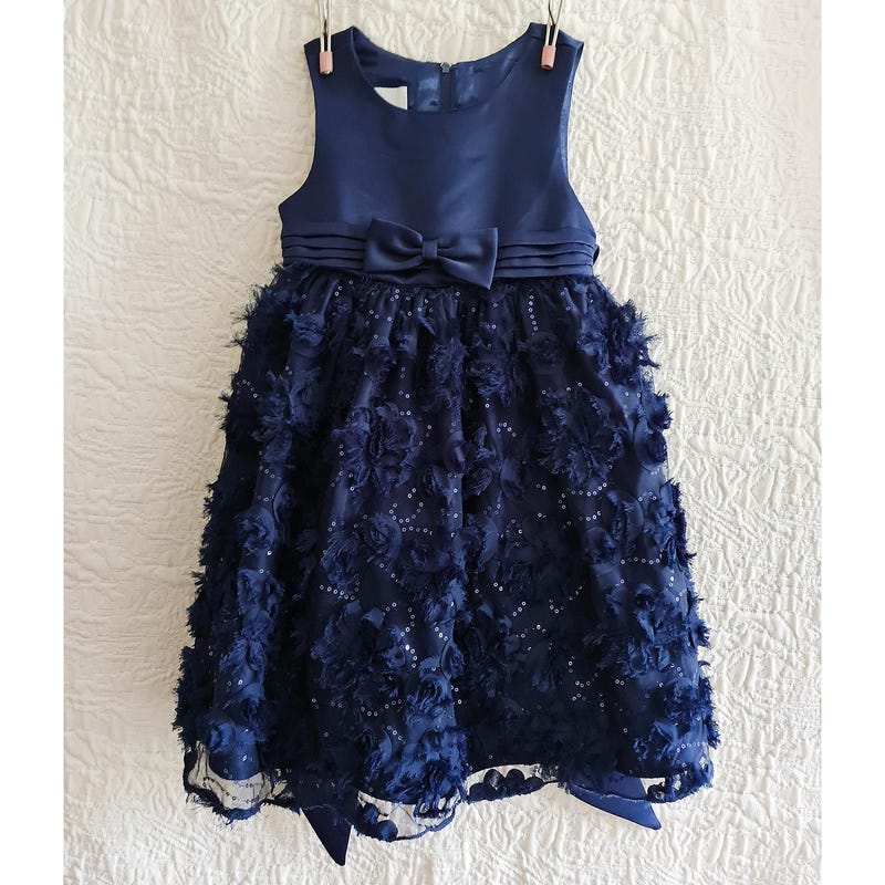 Korango Vamos Vintage Girls Linen Collared Dress - Navy main image 1