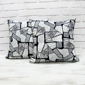 Ready to ship/Two cotton pillows black white abstract pattern image 1