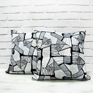 Ready to ship/Two cotton pillows black white abstract pattern image 2