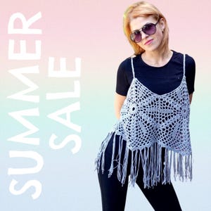 Gray Bohemian Fringe Crochet Top - Summer Woman Shirt