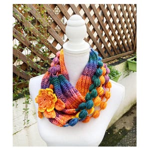 Rainbow crochet neck garland shawl with pompoms -handmade neck accessories -handmade gift - boho style woman accessories -1qty