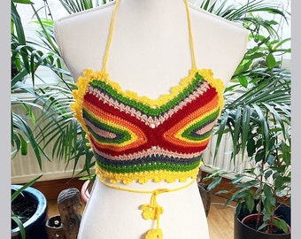 Crochet summer multi colors-yellow beach top wear - festival bustier - bohemian clothes -party wear -ready to ship -1 qty