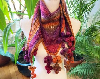Pink Orange Gradient Triangle Shawl - Hand Crochet Wedding Wrap