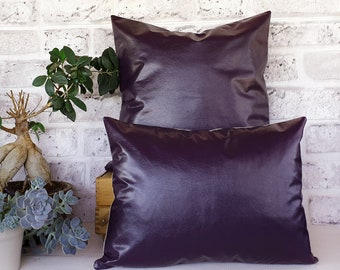 Ready to ship/Purple  faux leather pillow cover -2 pcs /housewarming gift- 16x16 inch and 12x16 inch -1set