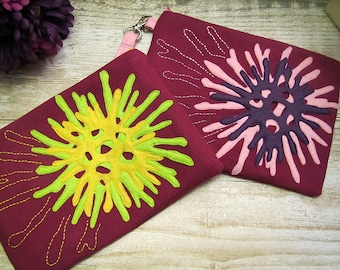 Personalized Felt Clutch with Wristlet: Floral Applique Handbag