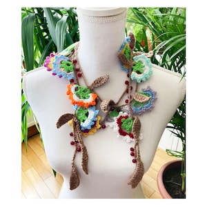 Gradient multi colors ethnic leafy flowering neck garland shawl necklace -handmade gift- boho style woman accessories -1qty