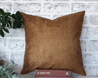 Walnut color-natural brown patterned velvet- soft fabric pillow cover/housewarming gift- 16x16 inch -1qty