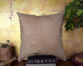 Ready to ship/Piecewise square design beige  faux leather fabric pillow with inset 16x16 inch -1pcs