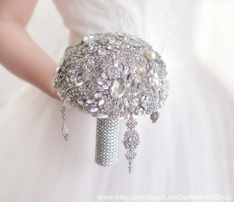 silver wedding brooch