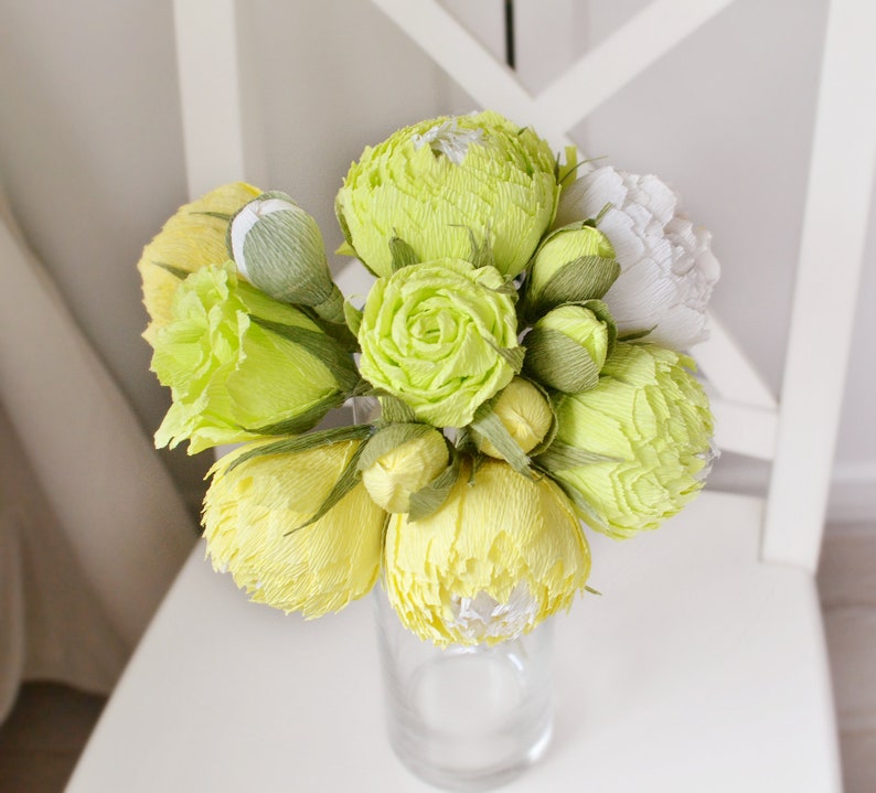 13 Pcs Yellow Peonies Flowers Light Green Wedding Bouquet Paper Bridal Peonies Bouquet Floral Arrangement Bridesmaids Gift Peonies Decor Accessories Weddings Valresa Com