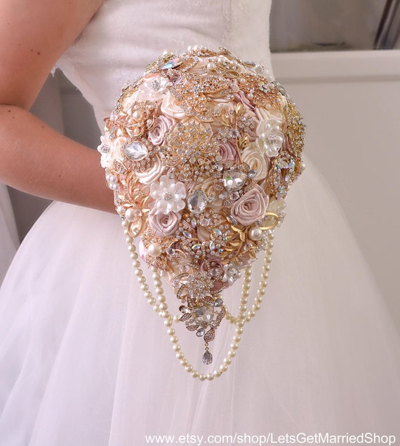 Cascade Silk Fabric Brooch Bouquet Blush Pink Ivory Brides Etsy