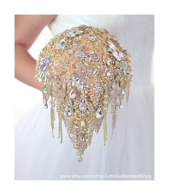 Gold Brooch Bouquet Jewelry Wedding Bling Bridal Bouquet Sun Etsy