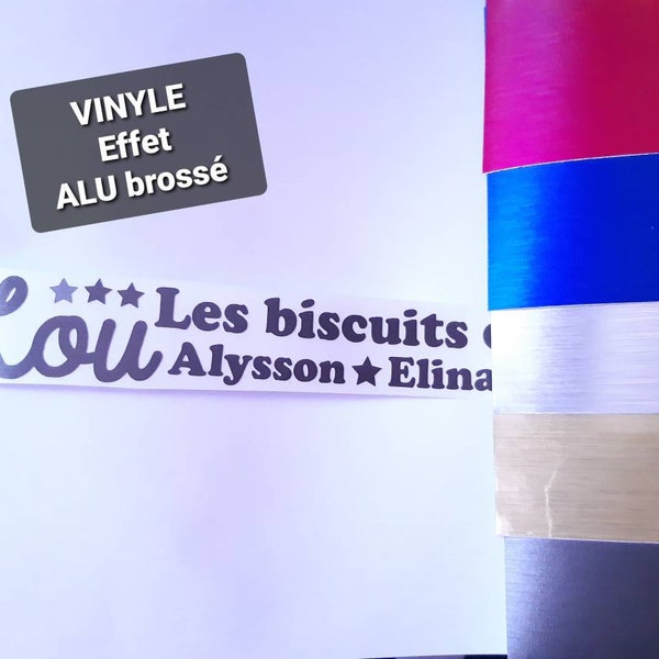 VINYLE adhésif, autocollant, Sticker effet texturé "Alu brossé" : un mot, prénom sur vos objets en verre, métal, plastique, surface lisse