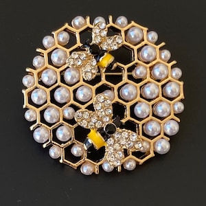 Unique vintage style bees on honey comb brooch