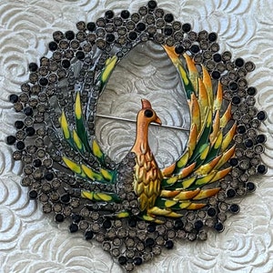 ユニークなヴィンテージスタイルの大きな孔雀のブローチとペンダント