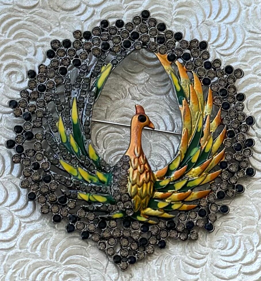 ユニークなヴィンテージスタイルの大きな孔雀のブローチとペンダント