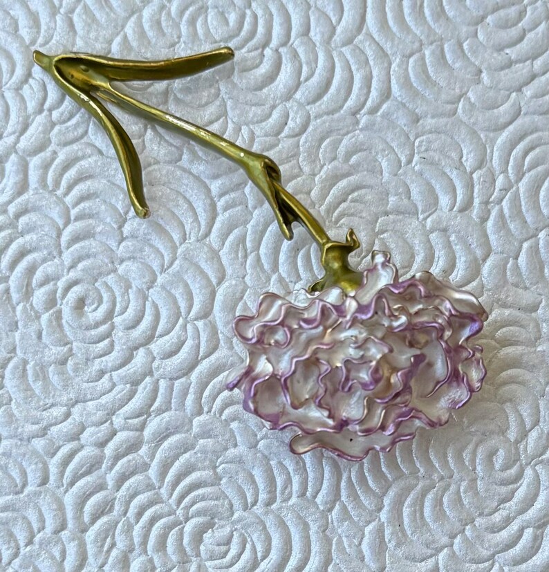 Unique carnation flower vintage style brooch zdjęcie 4