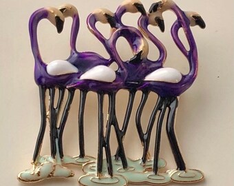 Adorable nine Flamingos vintage style brooch
