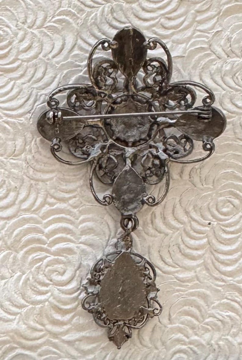 Broche En Argent Filigrané Avec Cabochon De Jade - Style Chinois - Occasion, Bon état