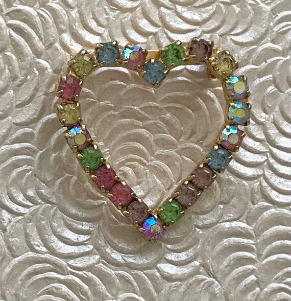 Vintage  heart Multi Colored Pastel Rhinestone  B… - image 4