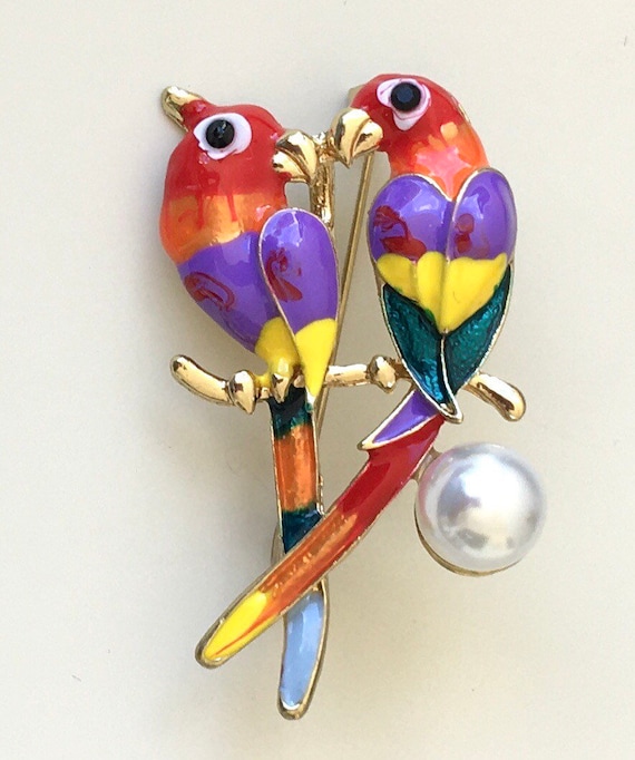 Adorable two birds on a tree branch vintage style… - image 2