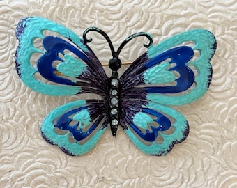 Unique vintage hand painted monarch butterfly brooch
