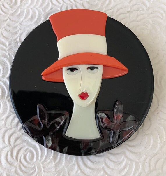 Unique lady face with hat brooch - image 5