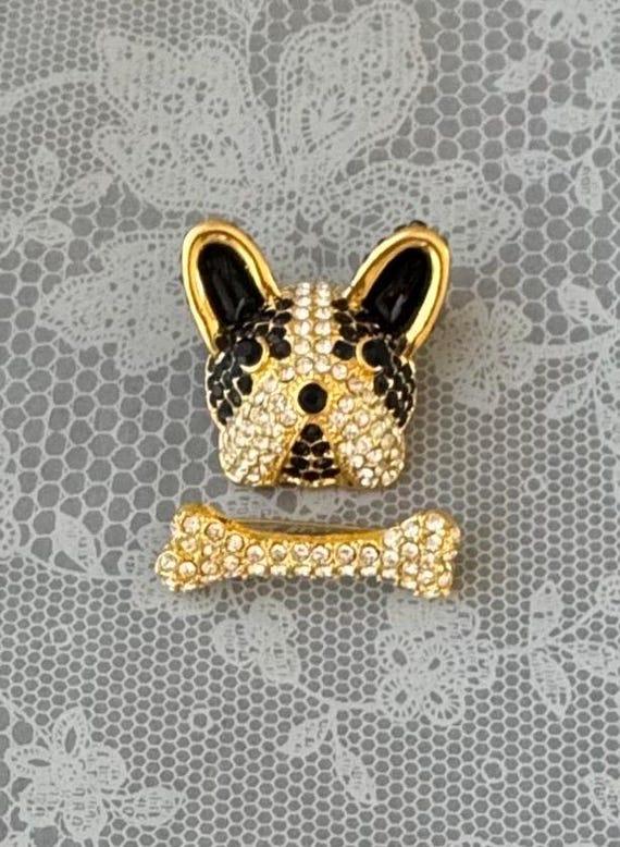 Adorable vintage style french bull  & dog bone dog brooch