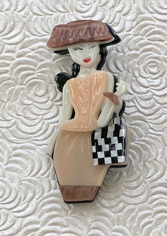 Unique Lady face  with handbag brooch