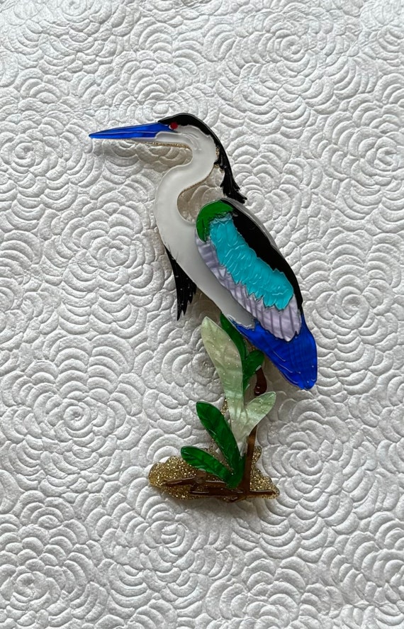 Unique vintage style acrylic large bird  brooch
