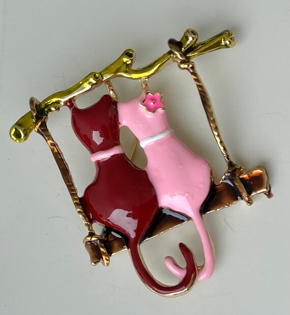 Adorable two cats on a swing  vintage style brooc… - image 3