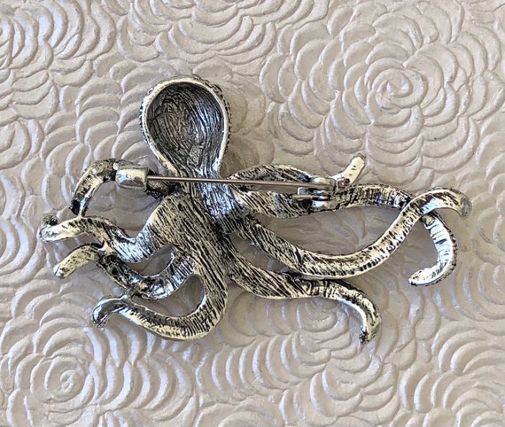 Unique large crystal octopus  vintage style brooch - image 2