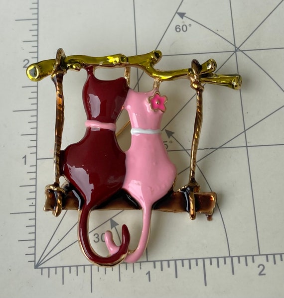 Adorable two cats on a swing  vintage style brooc… - image 4