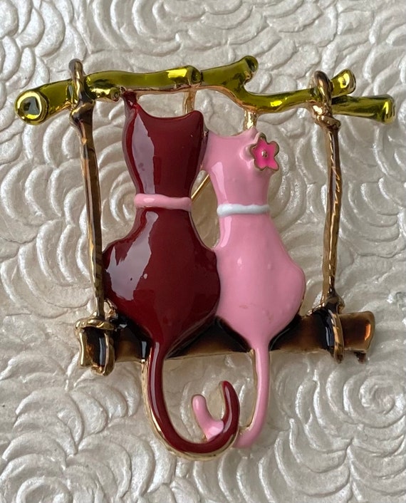 Adorable two cats on a swing  vintage style brooc… - image 2