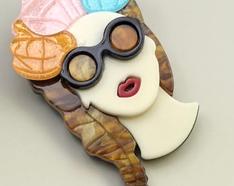 Unique lady with sunglasses brooch