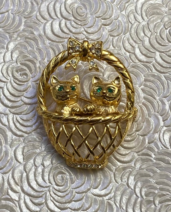 Adorable vintage two cats brooch - image 1