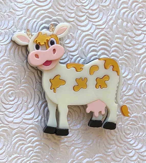 Adorable  cow vintage style acrylic  brooch