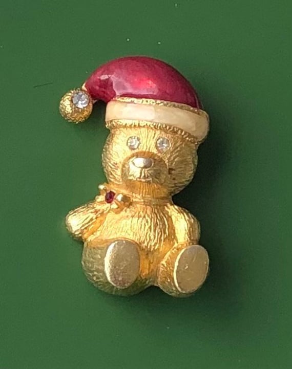 Adorable vintage teddy bear holiday Christmas broo