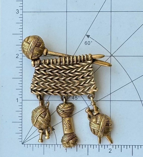 Vintage signed Danecraft Knitting needles brooch - image 2
