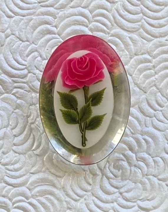 Lucite Reverse Carved  rose Flower Vintage Brooch