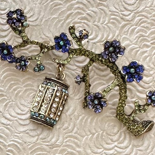 Unique vintage style Flower tree with hanging lantern brooch