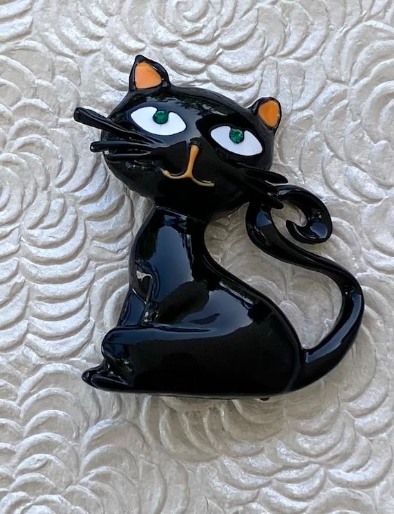 Adorable vintage  style black Cat  brooch and pend