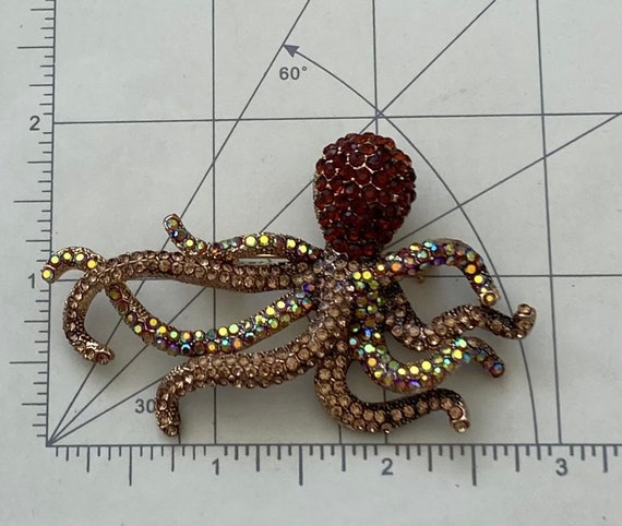 Unique large crystal octopus  vintage style brooch - image 3