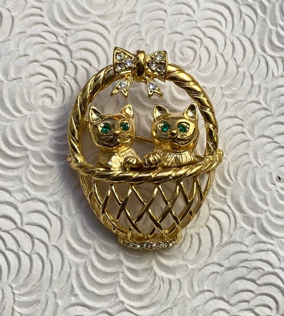 Adorable vintage two cats brooch - image 4