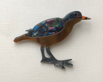 Unieke grote vogel Broche in acryl.