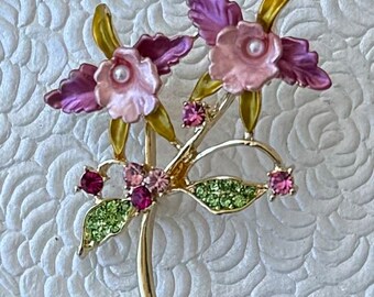 Lovely vintage  style orchid flower brooch & pendant
