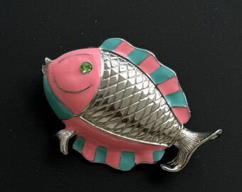 Schattige vintage broche met tropische vissen